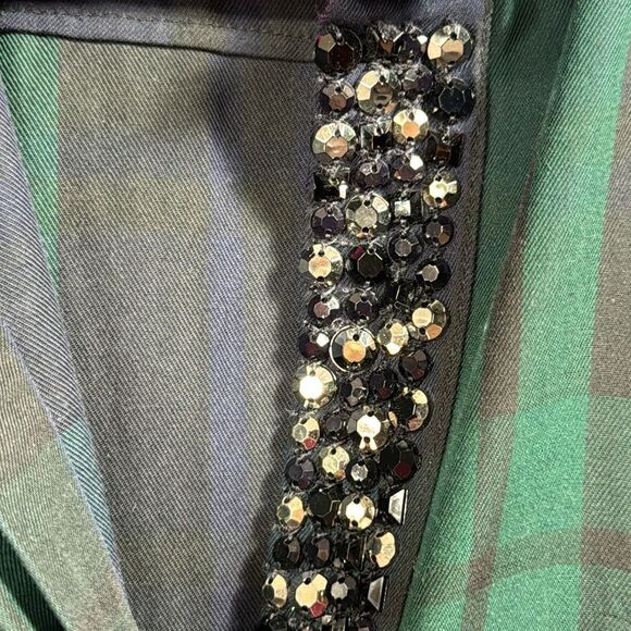 Orvis Womens Plaid Button Down Shirt with Beaded Trim Green Navy Preppy Classic - Picture 6 of 16